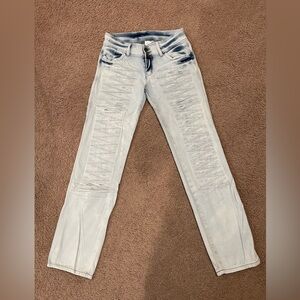 RUSTY LOPEZ Y2K Faded Low Waist Straight Leg Denim Distressed Jeans